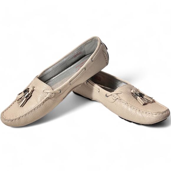 Marc Joseph Sz 8 Beige Leather Prospect Park Tassel Driving Loafers Flats Preppy - Picture 7 of 11